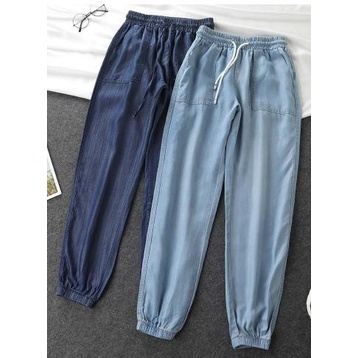 Celana Jogger Model Jeans Karet Wanita Fashion Bawahan Import