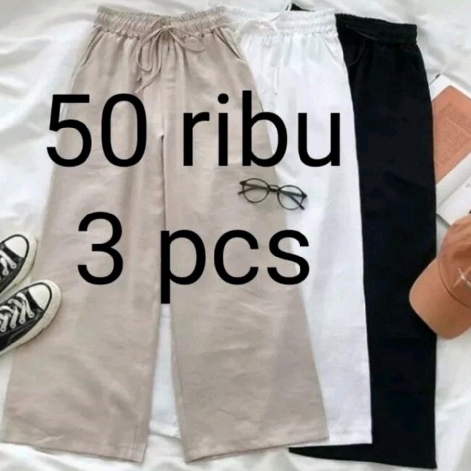 ✨11.11✨ Promo 50 Ribu Dapat 3 Pcs Celana Kulot Polos Wanita Kulot Bahan Hyget