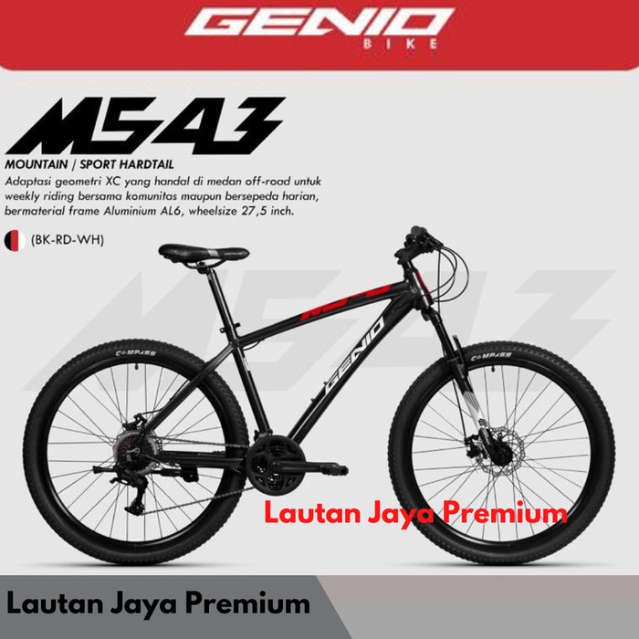 Terlaris Sepeda Mtb 27.5 Inch Genio M543 Frame Alloy 27Speed - Hitam Merah