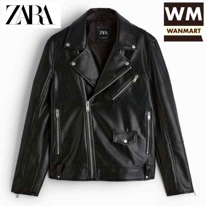 Zara Men Jacket Faux Leather Biker Jaket Kulit Pria Black