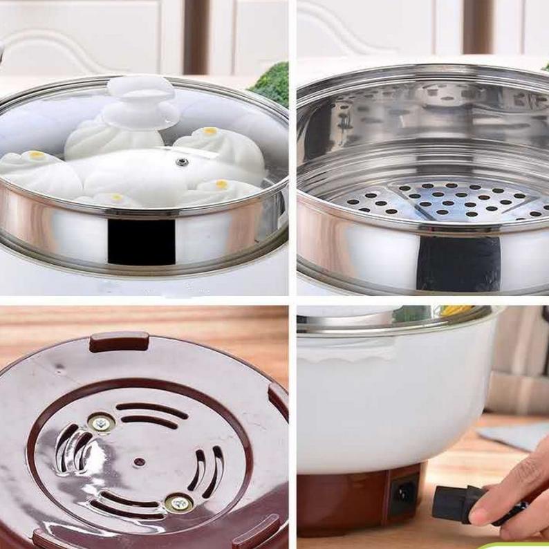 New Panci Kapasitas Besar Listrik Multifungsi Free Kukusan / Steamer Stainless Lapis Keramik Teflon 