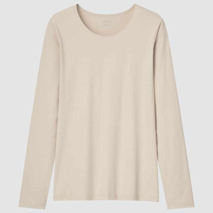 Women Tshirt Kaos Manset dalaman Airism uv protection crew neck UNIQLO
