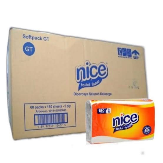 Nice Facial Tissue Tisue Tisu Wajah 180 Sheets 1 Dus Isi 60 Pieces