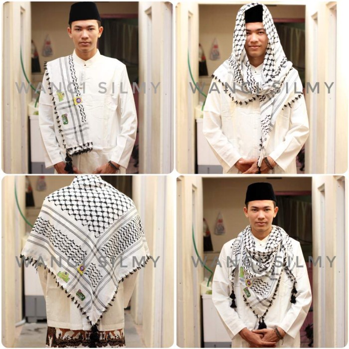 Bestseller Sorban Arafat Putih Hitam Rumbai - Sorban Segi 4 - Sorban Arab - Haji