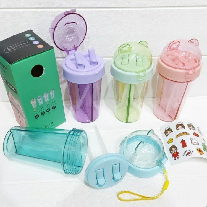 Terlaris Botol Minum Dua Sisi Botol 2 Tempat Kepala Beruang 420 Ml Ada Sedotan