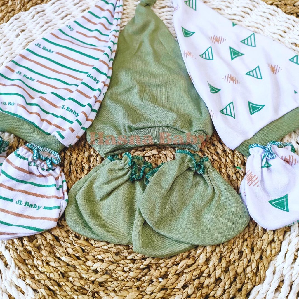 Paket Topi Set Sartaki Bayi Baru Lahir Kupluk Sartaki Bayi Seri Hijau Sage- Juragan Lebak