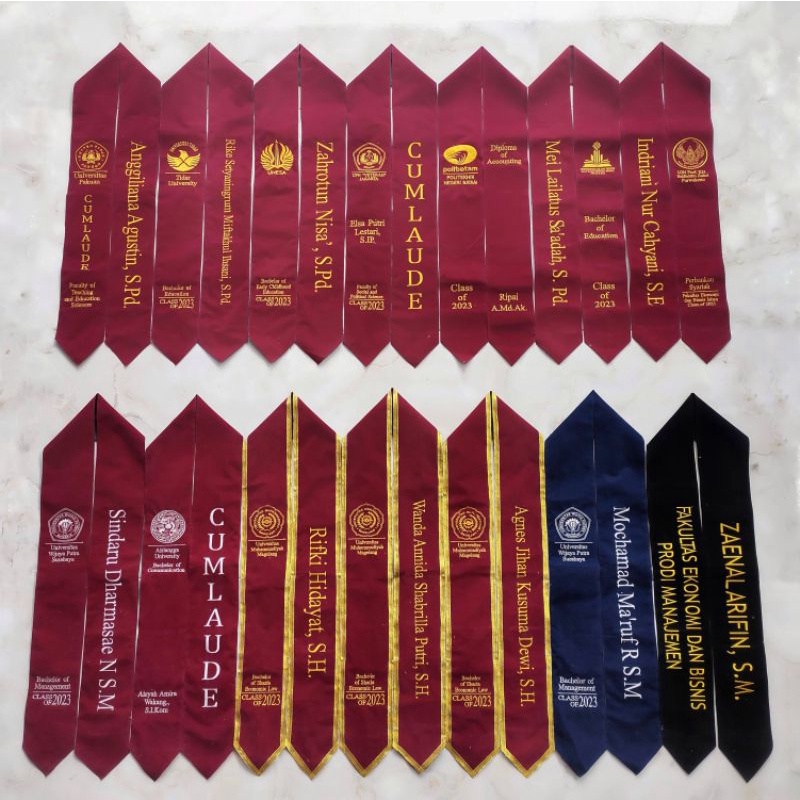 SELEMPANG WISUDA 2 LAPIS BORDIR KOMPUTER selempang wisuda leher bride to be selempang kontes