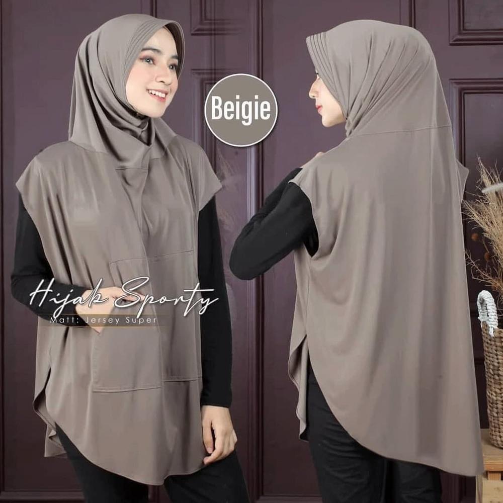 Terbaik Falisha Saku Jilbab Khimar Hijab Sporty Lengan Saku Jersy Streach | Kerudung Olahraga Jumbo 
