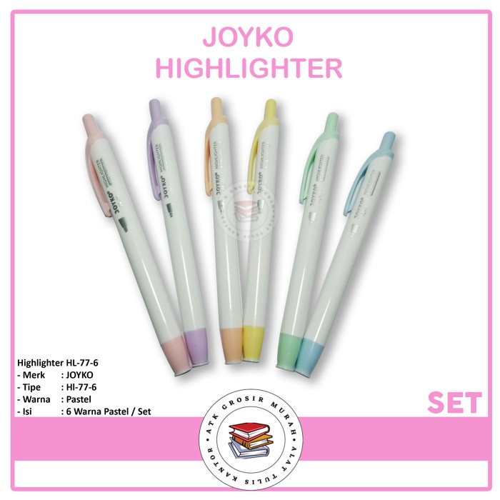 

Bestseller Joyko - Penanda Berwarna - Highlighter Hl- 77- 6 - 1 Set Isi 6 Pcs