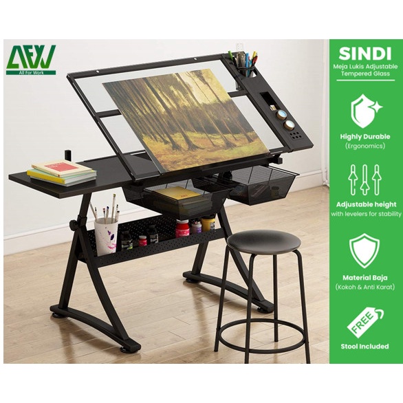 

Bestseller Sindi Meja Lukis Adjustable Tilt Tempered Glass