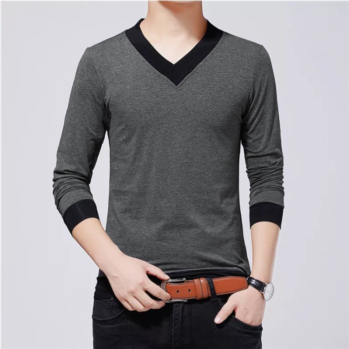 Okechuku LONEL Baju Kaos Pria Distro Lengan Panjang Leher V Neck Shirt