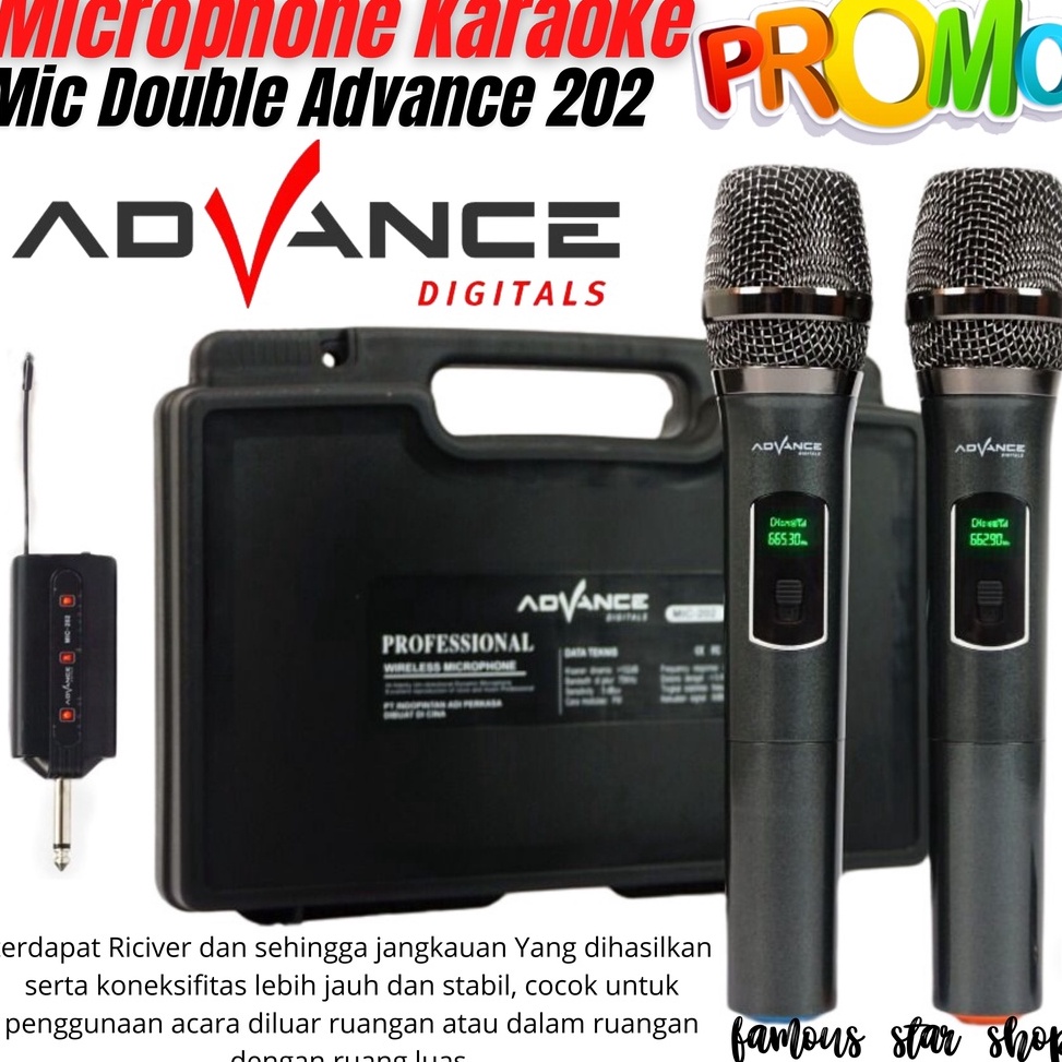 Terbaru.. Advance MIC-202 / MIC-203  Profesional 2 Mic Wireless Microphone Karoke Mic Duet - Mic Dou
