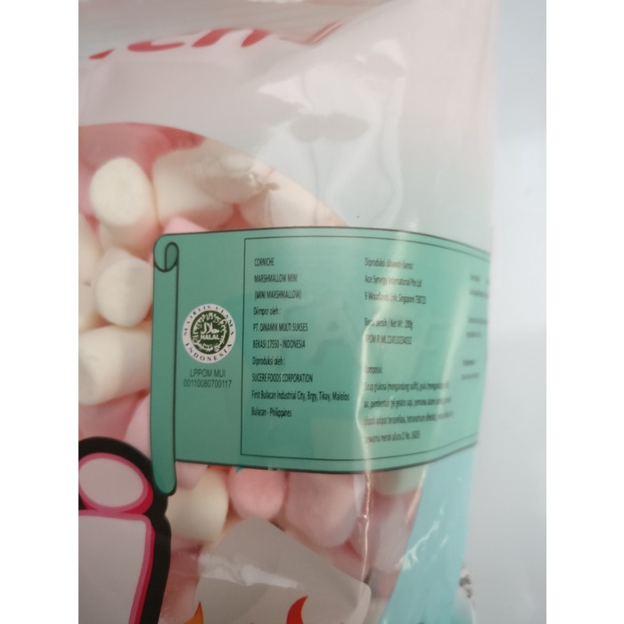 

CORNICHE MINI MARSHMALLOW 200 GR - MARSHMALLOW KECIL HALAL IMPORT ghe02