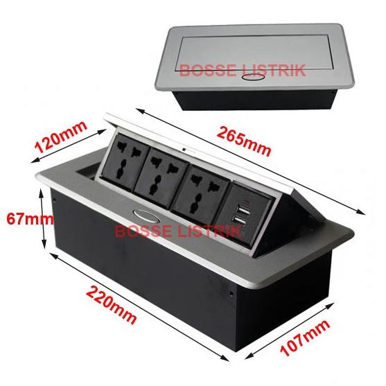 Stop Kontak Tanam Meja Meeting Pop Up 3 Stop Kontak Universal + USB