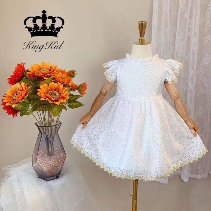 TERMURAH Dress Anak warna Putih Bersih KING KIDS umur 2 - 8 Tahun PREMIUM.