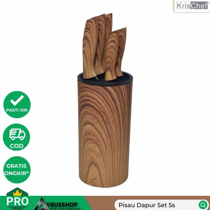 $+$+$+$+] Krischef Pisau Dapur Set isi 5 plus Wadah Penyimpanan/Knife Block Set