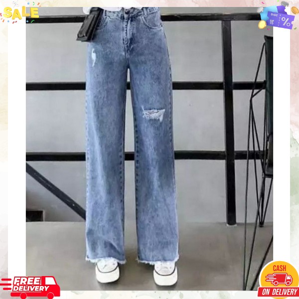 Jins Kantong Tempel Kulot Jin Perempuan Hw Ripped Ukuran M L Xl Xxl Celana Jins Ukuran 27 28 29 30 3