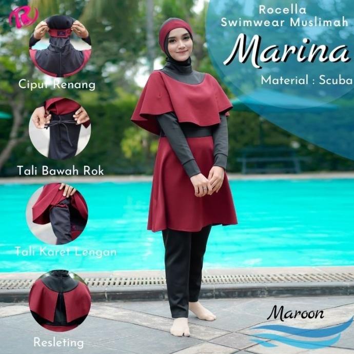 Baju Renang Wanita Rocella Marina Maroon - Baju Diving Muslimah