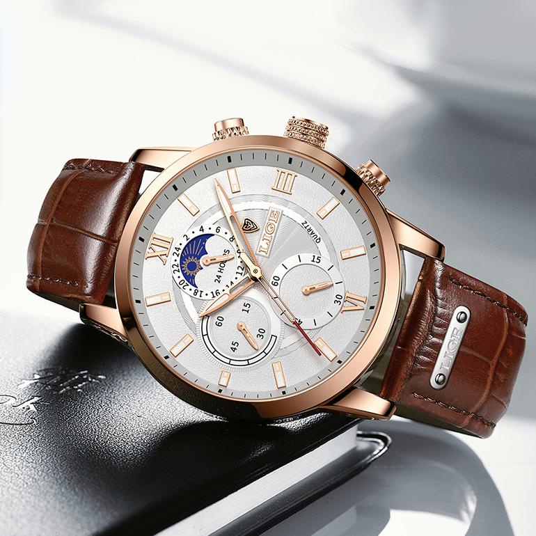 NAW885 LIGE  terbaru original jam tangan pria tali kulit anti air olahraga kronograf jam tangan + kotak **