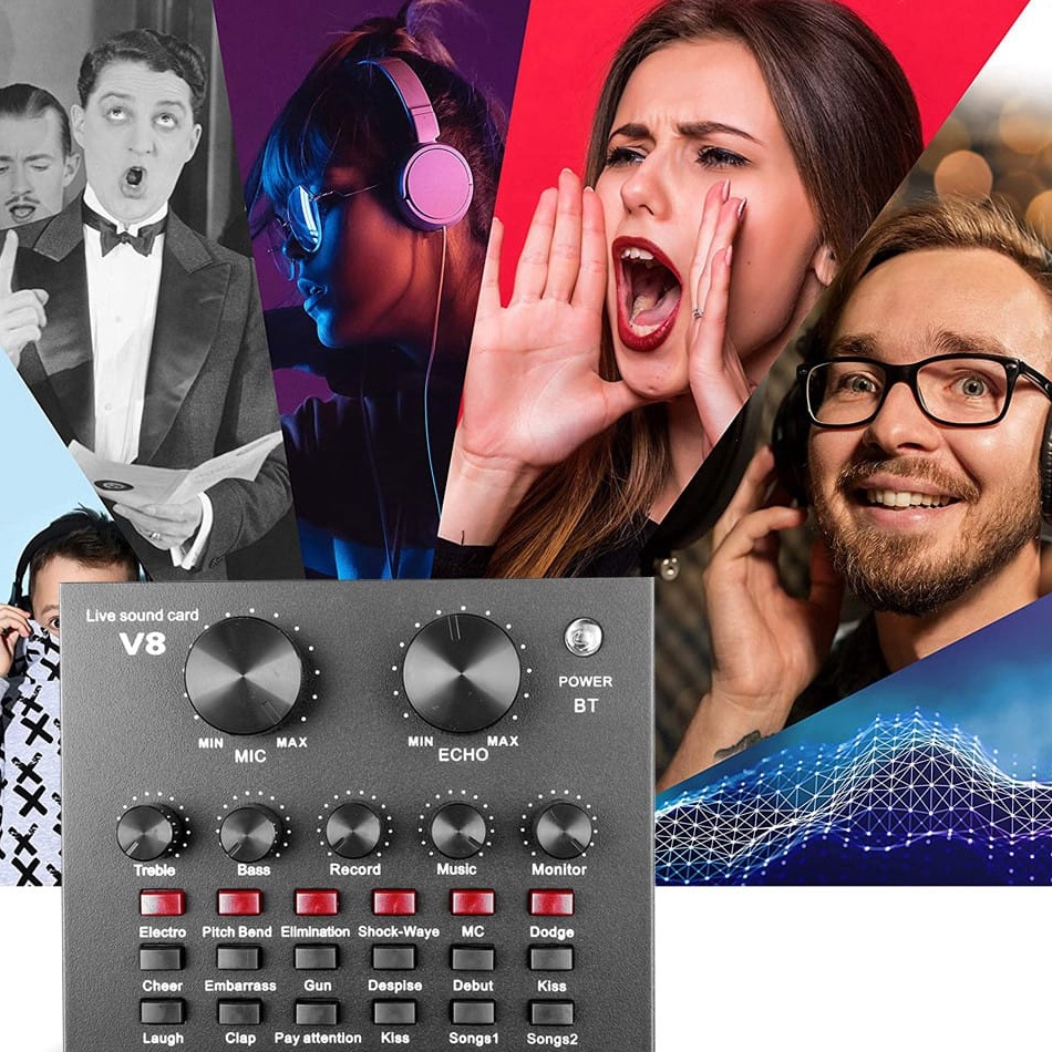 CHEKOUT. Sound Card V8 Microphone Webcast Live External Sound Card With 5.0 Personal Entertainment S