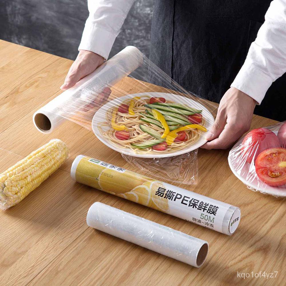 &1 Roll Kitchen Clear PE Foil Cling Film Food Storage Plastic Wrap Roll Fruit Vegetable Cover
