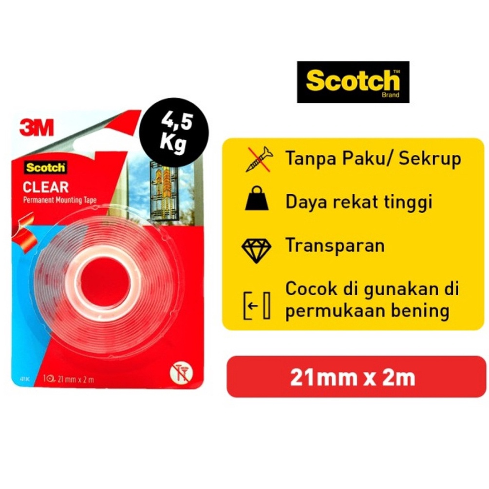 

Kemasan Baru.. 3M Scotch Double Tape Transparan VHB Mounting indoor outdoor. Varian 4010c (21mm 2m) & 410-S19 (19mm 1,5m) 79