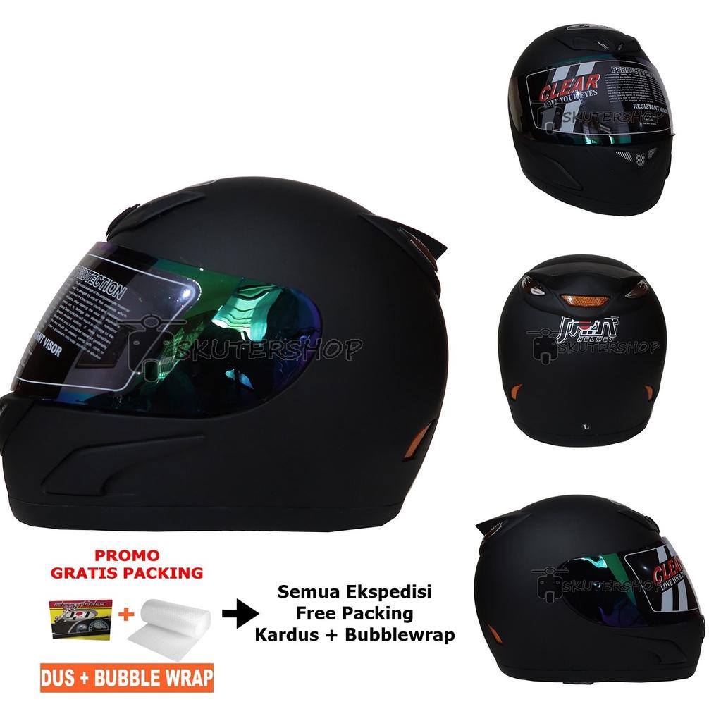 Terlaris Helm Full Face Brand Jpn Jap Style Racing Sport Motogp Tanduk Hitam Doff Matt Black Visor R