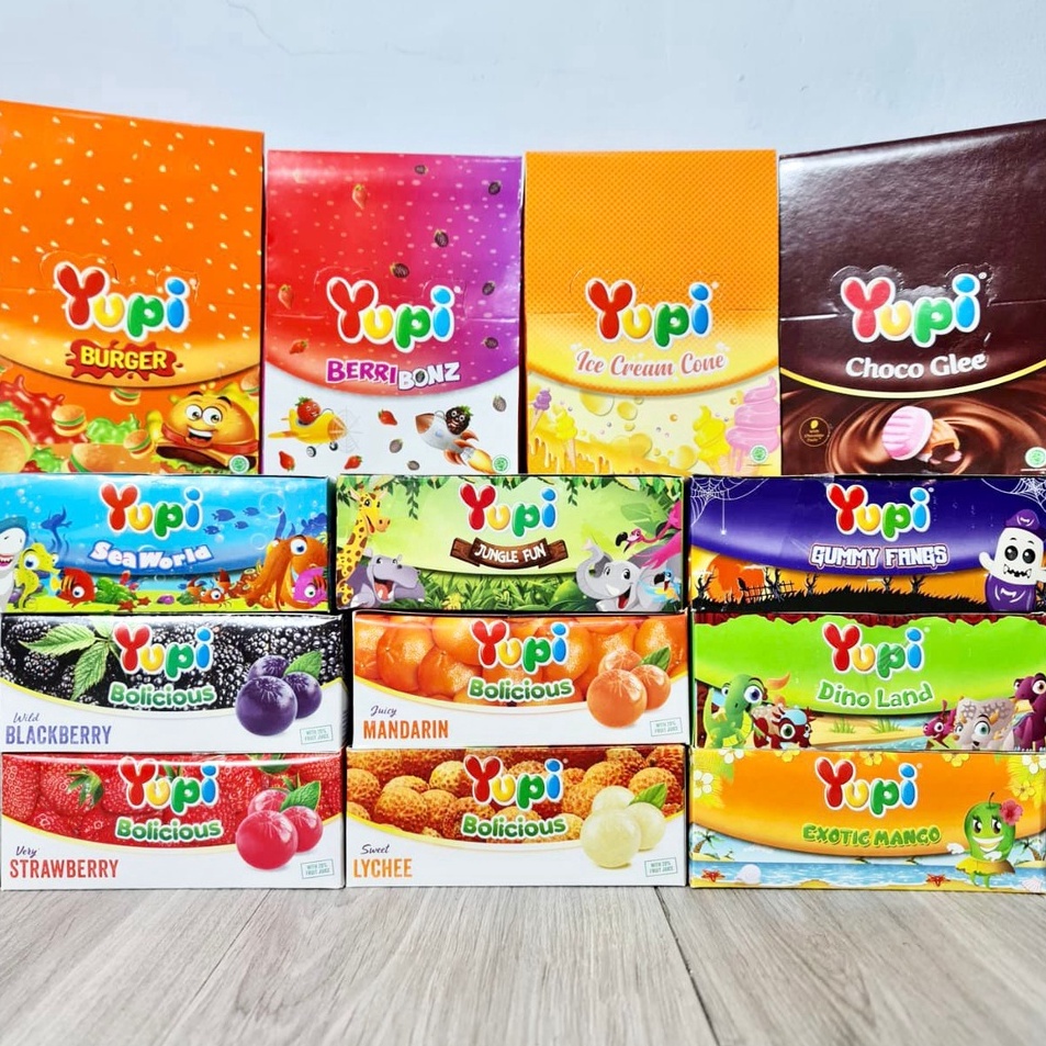 

Murah Banget✻➢ P6B7F [BERKAH] Permen YUPI All Varian Rasa Isi 24 Pcs Per Box Baby Bear / Little Star / Gummy Fangs / Wotta Melon / Ice Cream / Exotic Mango / Berribonz / Choco Glee Fruity Cola / Bolicicious Strawberry Orange / Dino Land / Jungle Fun /