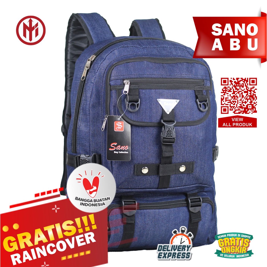 Tas Pria Kanvas Distro - Sano Abu Ransel Cowok Sekolah SD SMP SMA Backpack Gunung Pendaki Pemula Mur