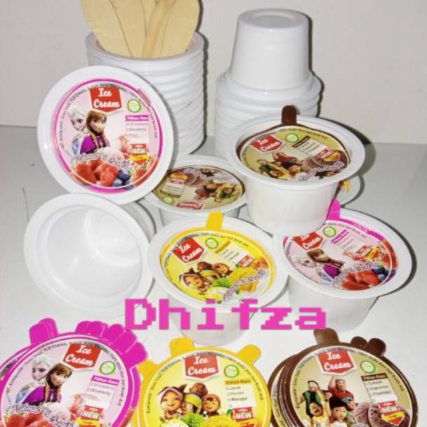 

48 PAKET CUP ESKRIM PLASTIK PUTIH POLOS 50ML LENGKAP fzeqm