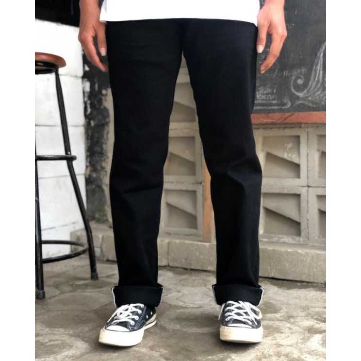[Terkece Se-RI] WORCKHOME - Celana Panjang Jeans Accents Selvedge - Denim Naomy Full Black 13 Oz Str