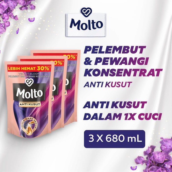 Terlaris Molto Anti Kusut Spray Instan Pewangi Velvet Bloom Pouch 720Ml Isi 3