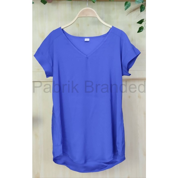 BLUS WANITA Pabrik Branded H&M Short Sleeve Shirt Kemeja Wanita Dewasa - Biru 36 M6B7 casual outfit 