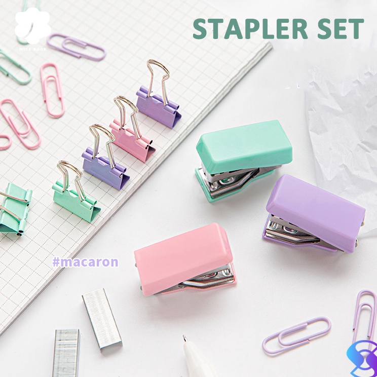 

➘Big Sale stapler #10 &staple cute set Stapler Mini Set Staples Perlengkapan Kantor Mengikat Logam Kreatif B42 ✥