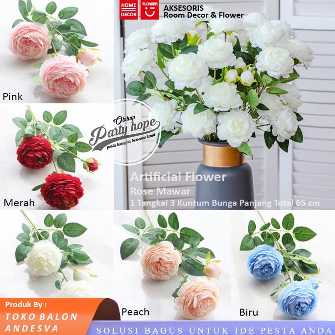 >>>>>] Bunga Mawar 3 kuntum / Bunga Plastik mawar / Tanaman Artificial Bunga