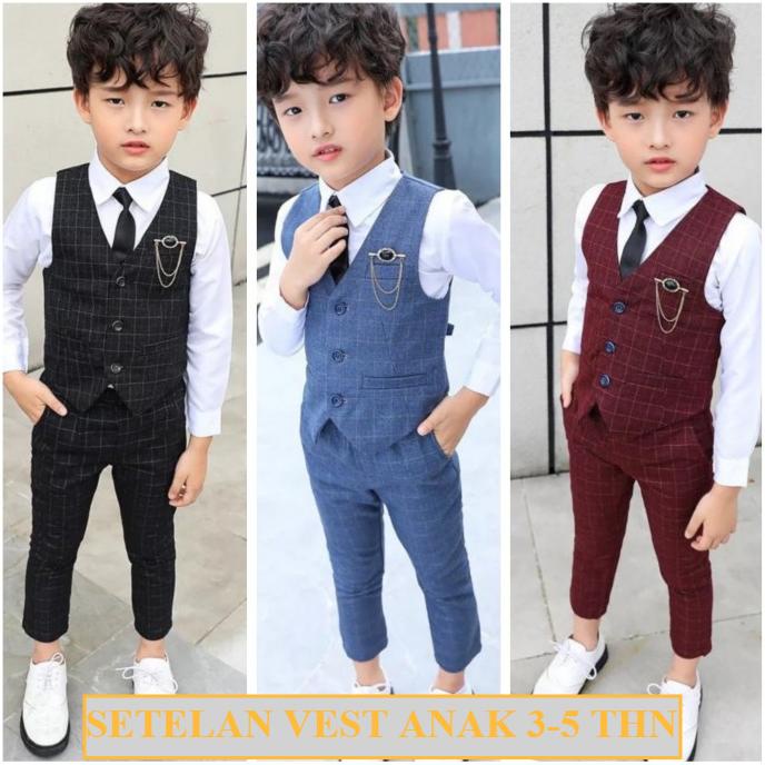 BAJU PESTA ANAK LAKI LAKI 3 - 5 TAHUN SEMI FORMAL SETELAN VEST 4IN1
