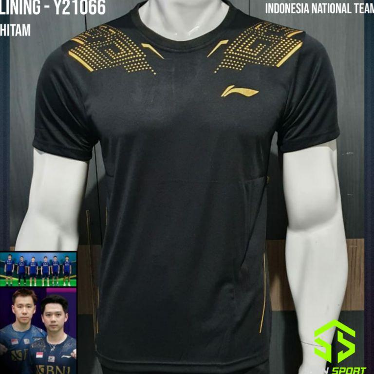 Grosir [L21066 Hitam] Kaos Baju Lining Li-Ning Import Premium Indonesia National Team Badminton Bulu