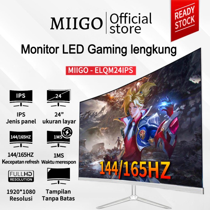 Terlaris Miigo Monitor Melengkung 24 Inci, Monitor Definisi Tinggi 144Hz