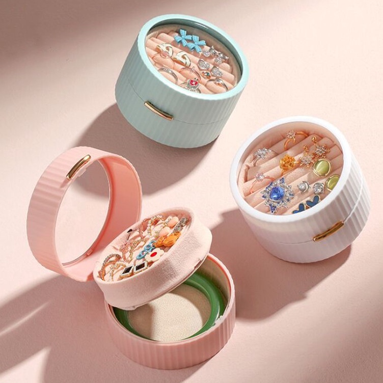 #Sale (SEKAT BISA DI LEPAS) Kotak Perhiasan Bulat Mini Travel Jewelry Box Penyimpanan Kalung Gelang 