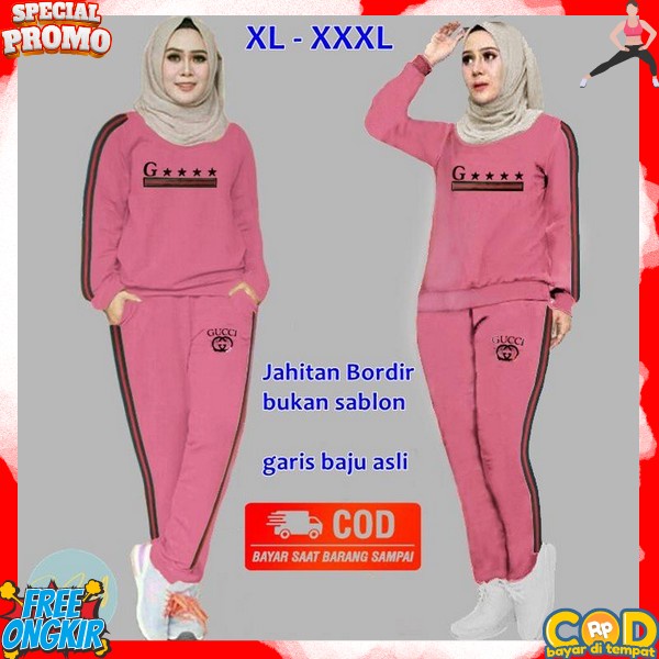 Setelan Senam Sepeda Gowes Lari Wanita Baju Training Termurah Kaos Muslimah Set Baju Celana Olga Gol