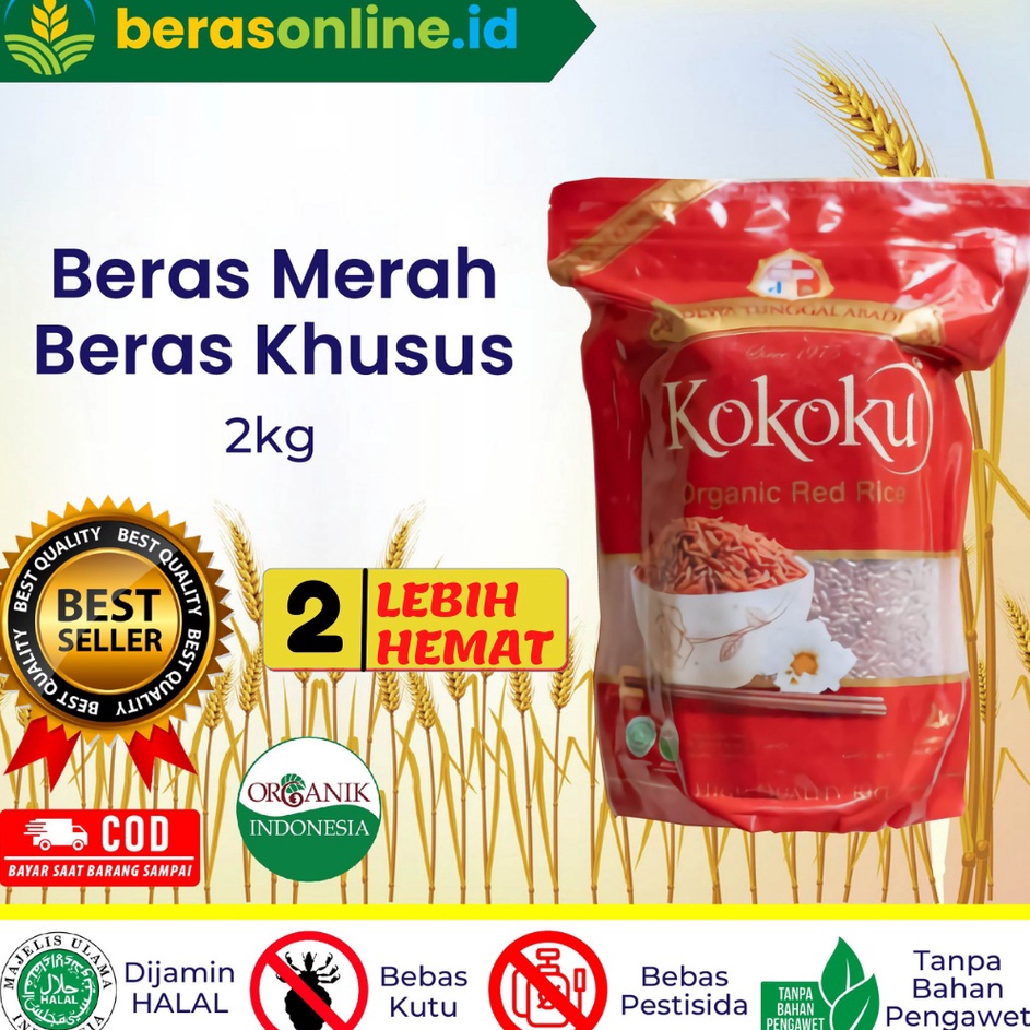 

Readystock Beras Online - Beras Merah ORGANIC 2kg Vacuum Kokoku HALAL Diskon