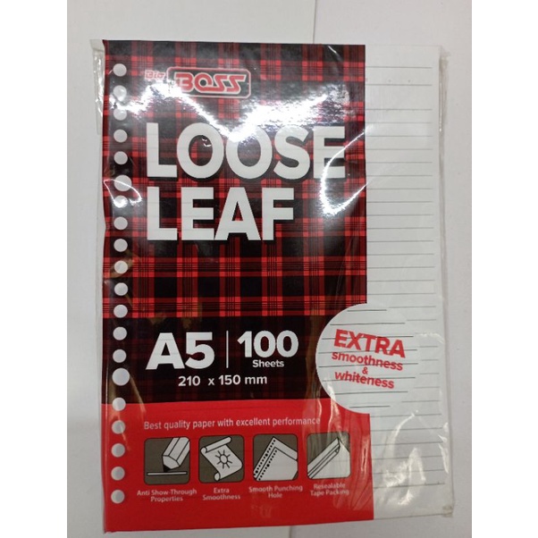 

BIG BOSS LOOSE LEAF A5/ISI BINDER, 210x150 mm, 100 sheets, 20 lubang / pack