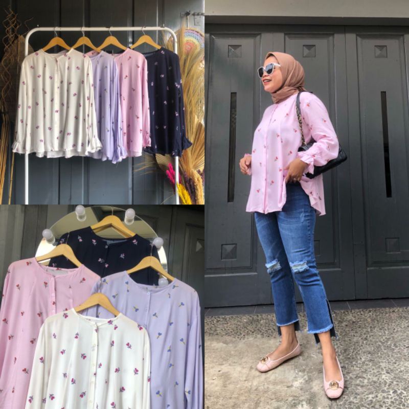 Blouse rayon motif bunga busui