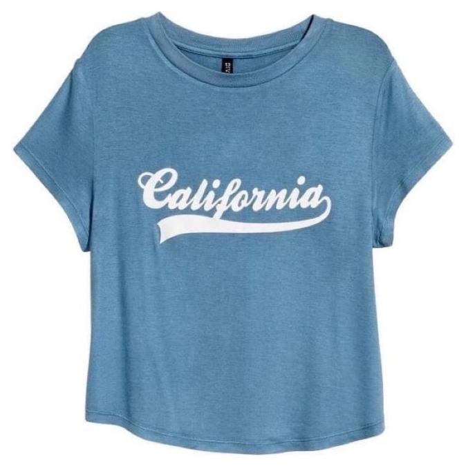 Kaos H&M California Jersey Crop Top Tee Blue Original Hnm Wanita Terbaik