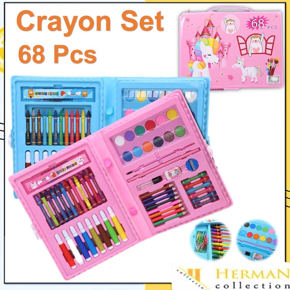 

[8LT] HC Drawing Set 68Pcs Oil Pastel Crayon 68 IN 1 Set Krayon Mewarnai dan Melukis Lengkap dengan Cat Air Alat Mewarnai Anak Anak Bentuk Koper ➸Stock Banyak