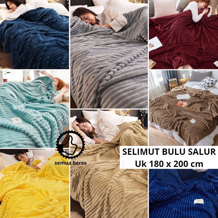 _SMi Selimut Bulu Embos Salur Polos Tebal 180 x 200 King Size Motif Dewasa Lembut Bagus Harga Grosir