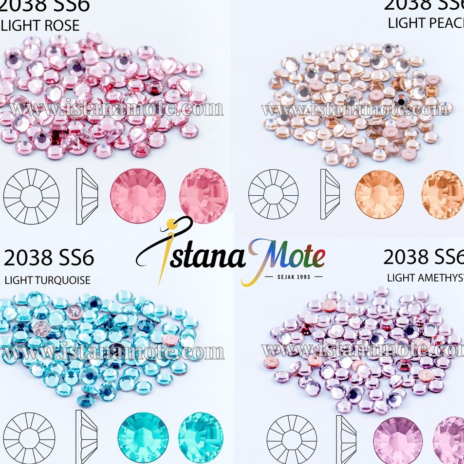 Diskon AFZV0 Flatback Hotfix kristal tempel Swarovski 2038-ss6-light(rose/peach/turquoise/amethyst) 
