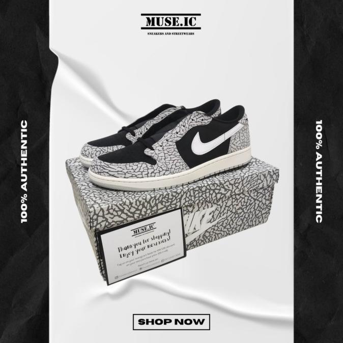 Air Jordan 1 Low Og Elephant Print Black Cement Audreywidyatama77
