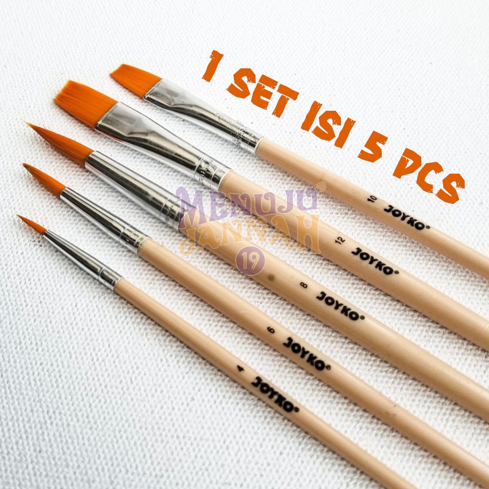 

VF77FU77 Set Isi 5 Pcs Kuas Lukis & Mewarnai Cat Air, Minyak, Acrylic (Akrilik) - FLAT/ROUND Joyko Brush Paint BR-8 →Paling Popular