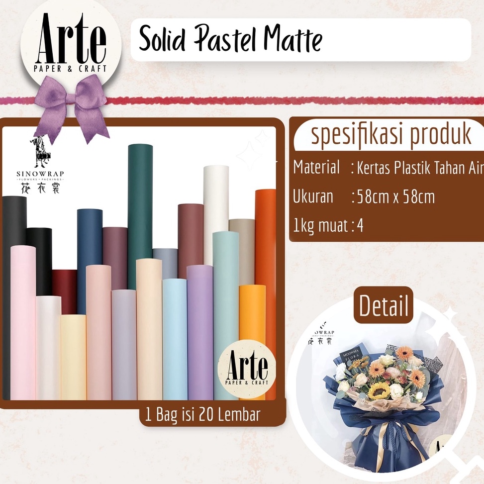 

[QYA] 20 Lembar Cellophane Solid Pastel Matte Kertas Buket Korea Bunga Flower Wrapping Paper Kado Arte Grosir Jakarta P.MTZ msqto